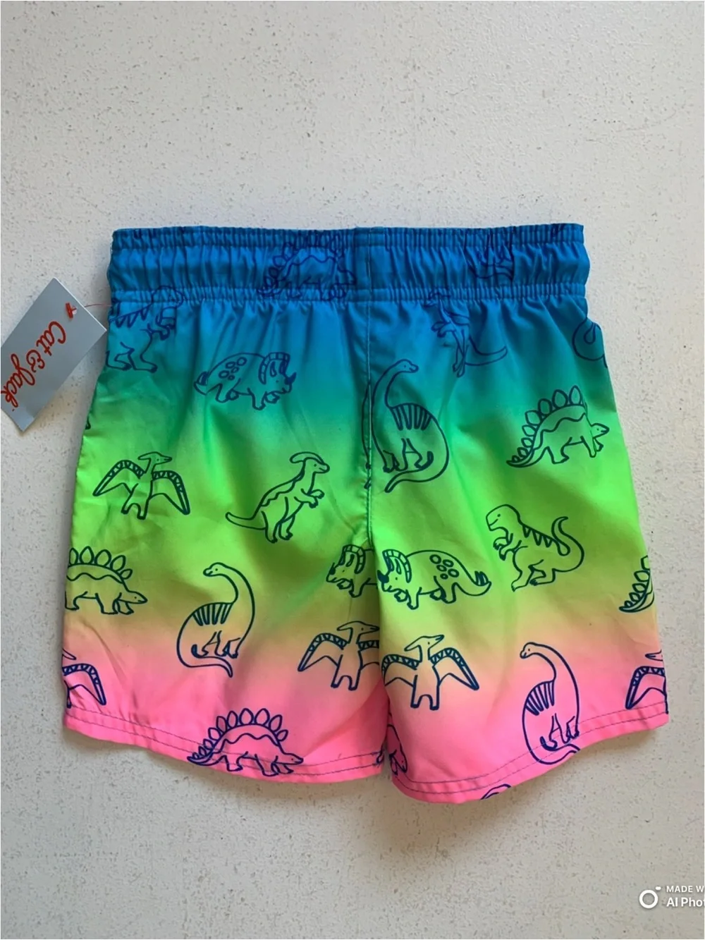 Cat & Jack Dinosaur Print Swim Trunks Swimsuit Boys Size 5T NWT Blue Green Pink